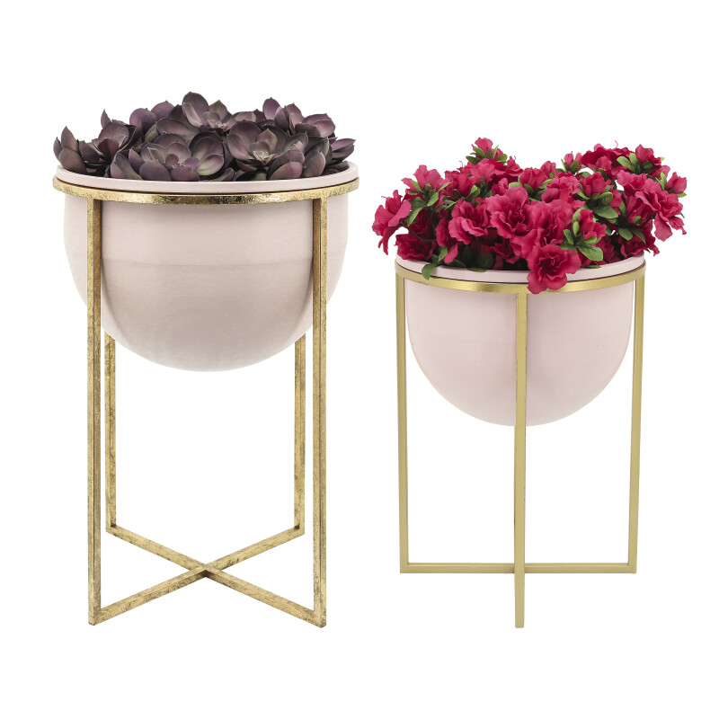 16391 03 Pink Metal 11 12 Inch Planters W Stand Pink Gold Set Of Two 4