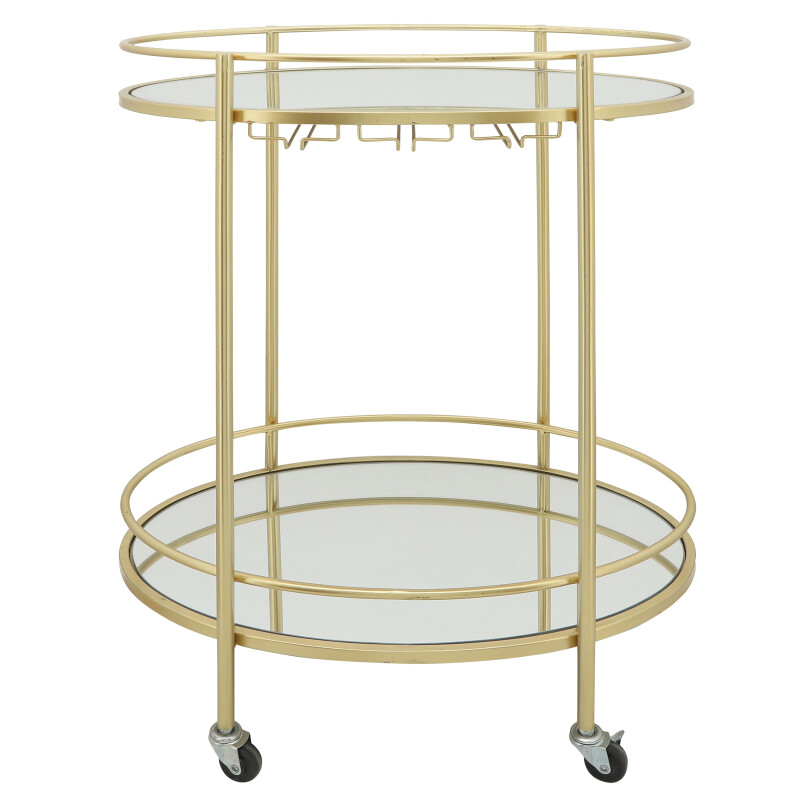 16516 Metal 32 Inch 2-Layered Oval Bar Cart Gold