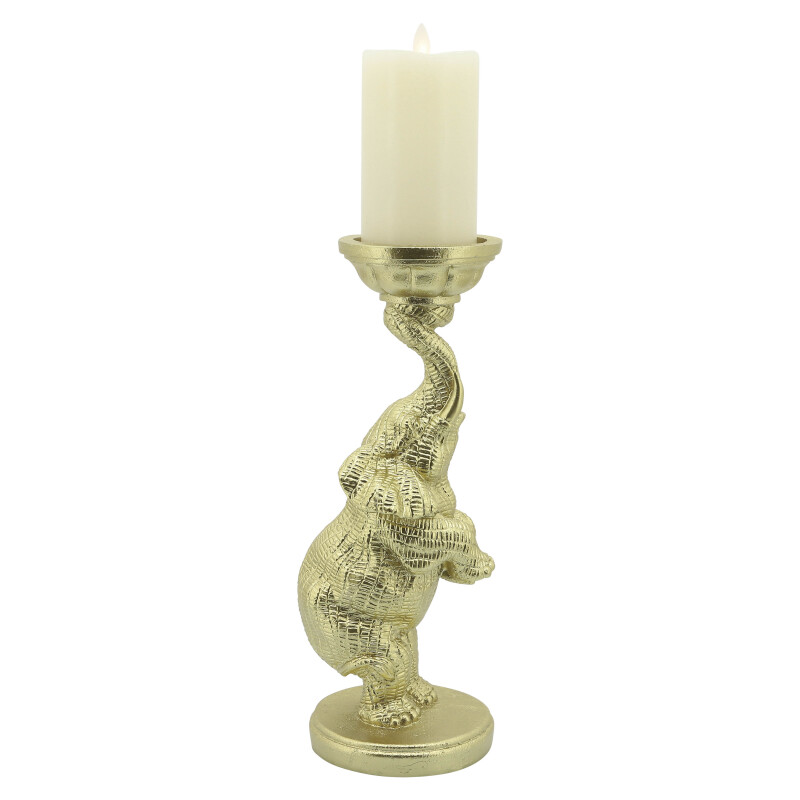 16542 Gold Resin 14 Inch Elephant Candle Holder