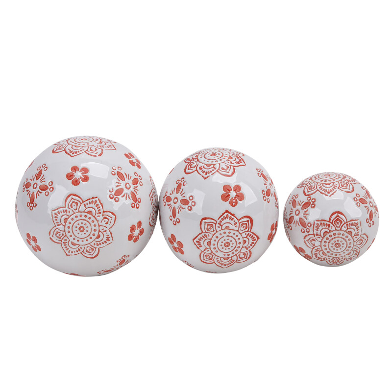 16551-13 4/5/6 Inch White Ceramic Lotus Orbs - Set Of Three