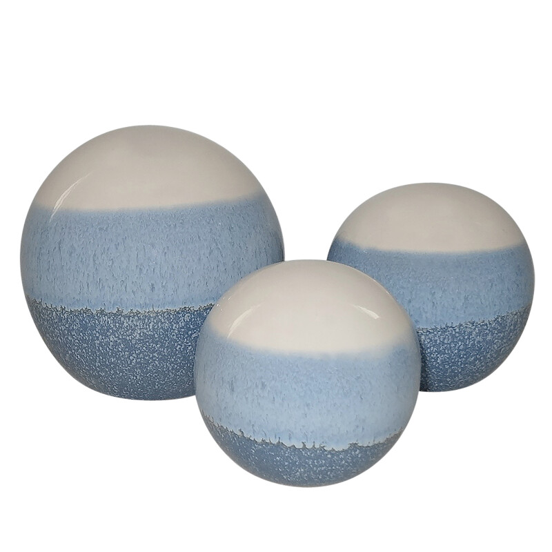 16578 4/5/6 Inch Skyblue/White Ceramic Ombre Orbs - Set Of Three