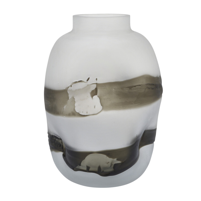 16691 01 Gray Dented Vase Glass 14 H 2