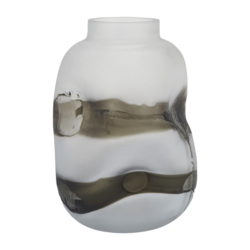 16691 01 Gray Dented Vase Glass 14 H 3