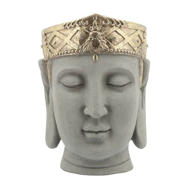 16742 Gray Gray Gold Resin 13 Inch Buddha Head Planter 2