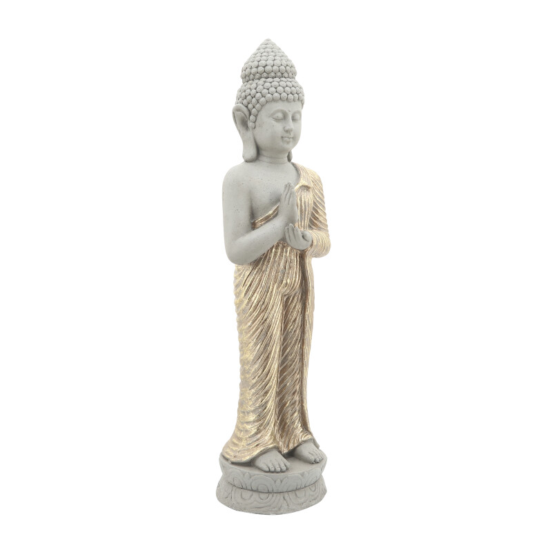 16743-01 Gray/Gold Resin 24 Inch Standing Buddha