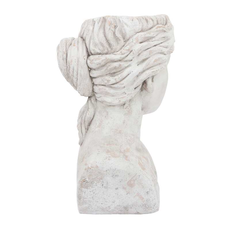 16751 White Antique White Resin 18 Inch Lady Bust Planter 3