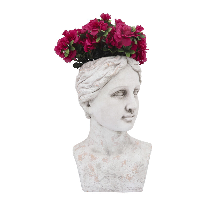 16751 White Antique White Resin 18 Inch Lady Bust Planter 4