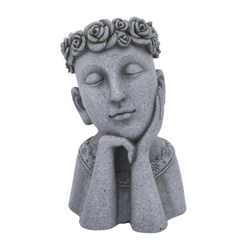 16752-01 Gray Resin 18 Inch Daydreaming Lady Planter
