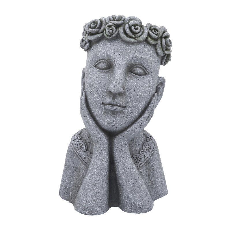 16752-02 Gray Resin 18 Inch Daydreaming Lady Planter
