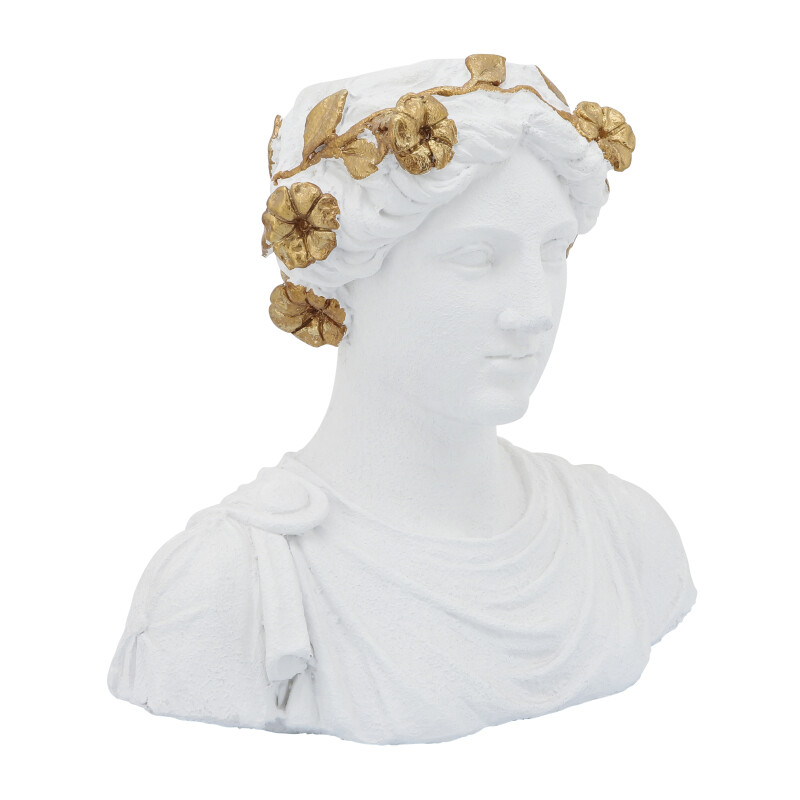 16755 White/Gold Resin 15 Inch Flower Lady Bust Planter
