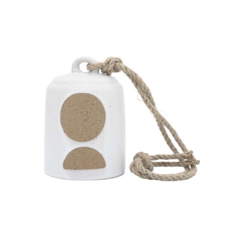 16778-01 White/Beige Ceramic 4 Inch Hanging Bell Circles