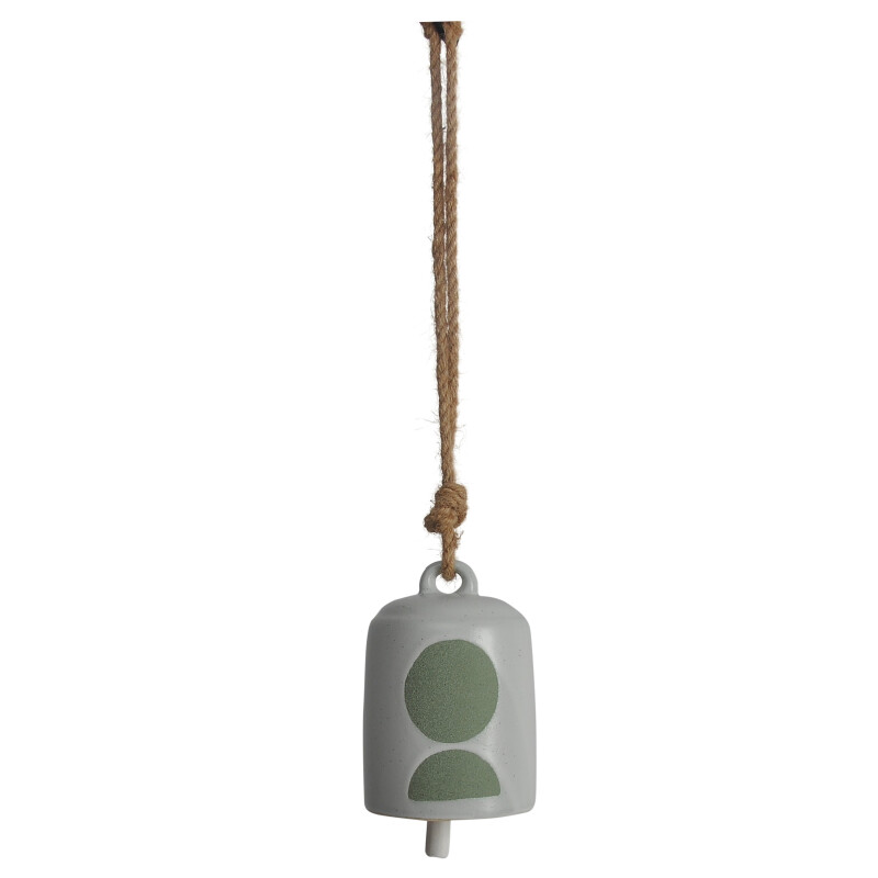 16778-02 White/Green Ceramic 4 Inch Hanging Bell Circles