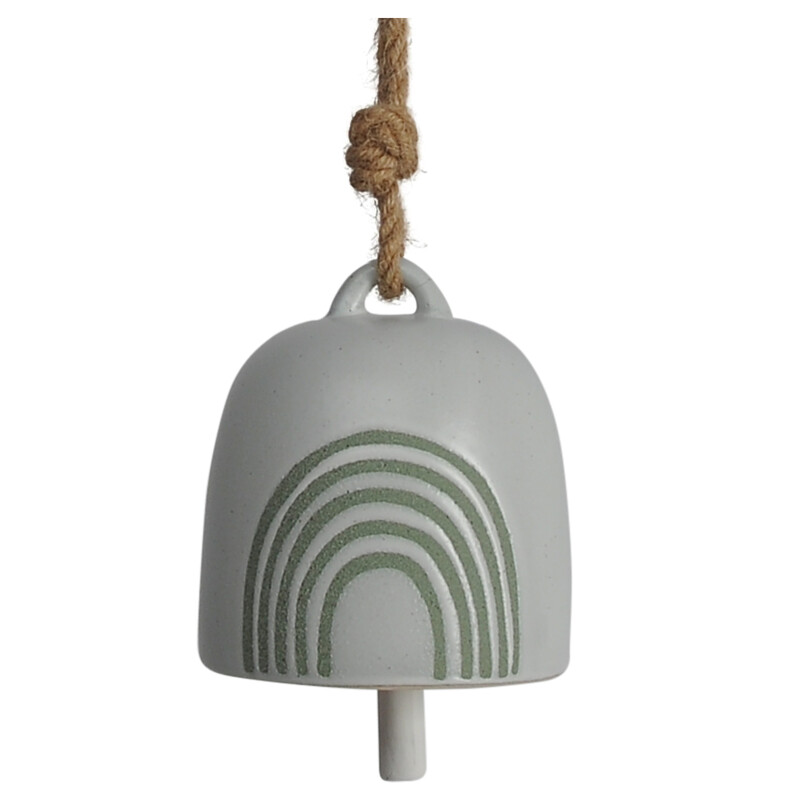 16778-04 White/Green Ceramic 4 Inch Hanging Bell Rainbow