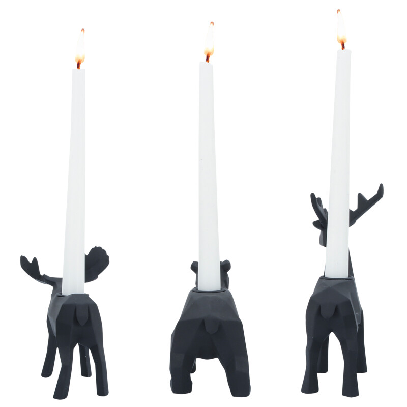 16905 01 Black Black Resin 7 Inch Forest Animals Candle Holder Set Of Three 3