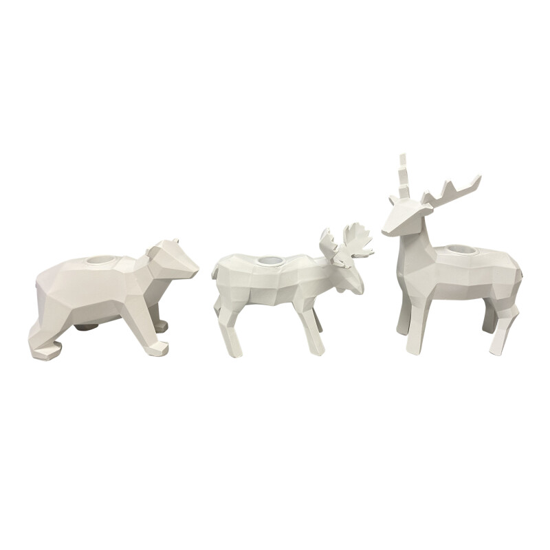 16905-02 White Resin 7 Inch Forest Animals Candle Holder - Set Of Three