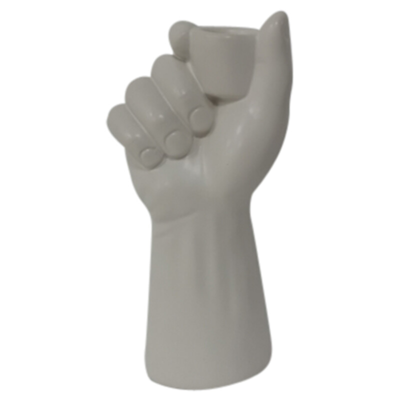 16961-01 White Ceramic 8 Inch Hand Candle Holder