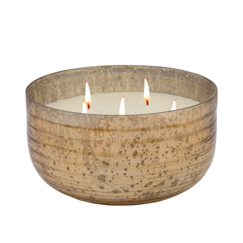 80088-03 Candle On Gold Striped Bowl By Liv & Skye 78Oz