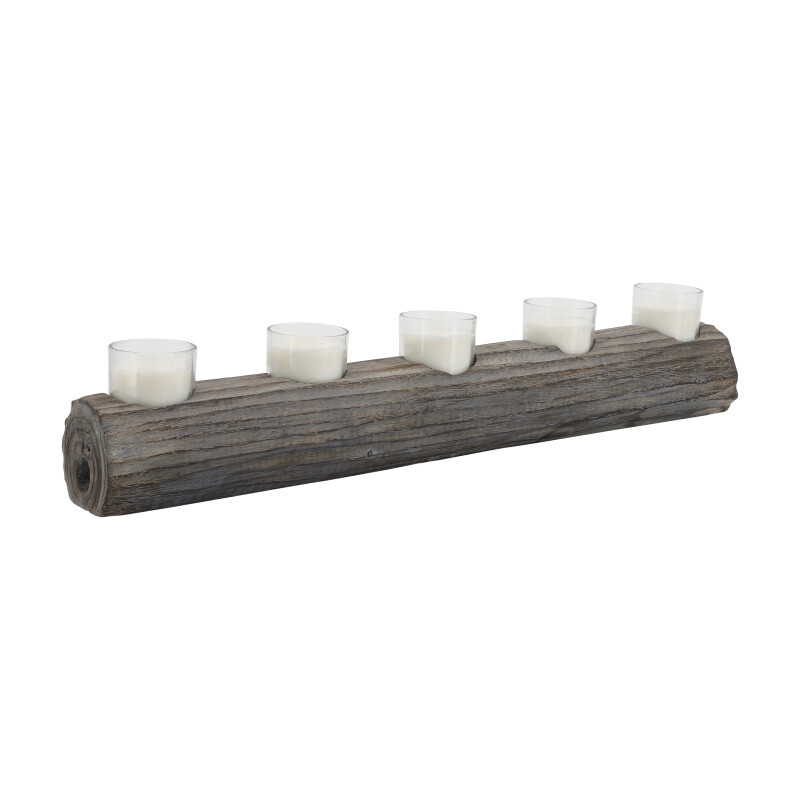 80128-01 Wood 23 Inch Log Candle Gray 18Oz