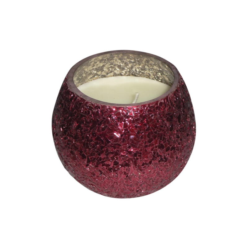 80141-02 Candle On Red Crackled Glass 17Oz
