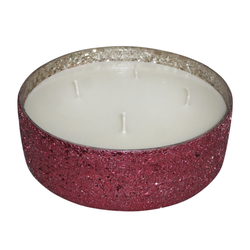80143-02 Candle On Red Crackled Glass 49Oz