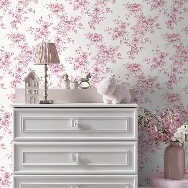 NW55701 NextWall Peel & Stick Sketched Floral Pink