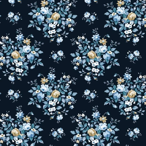 PR12602 Seabrook Designs Floral Bouquet Prepasted Midnight Blue & Toffee