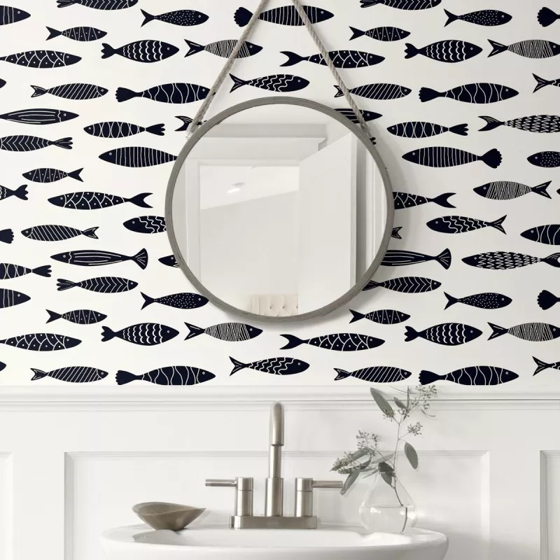 Seabrook Designs Bay Fish Black and White