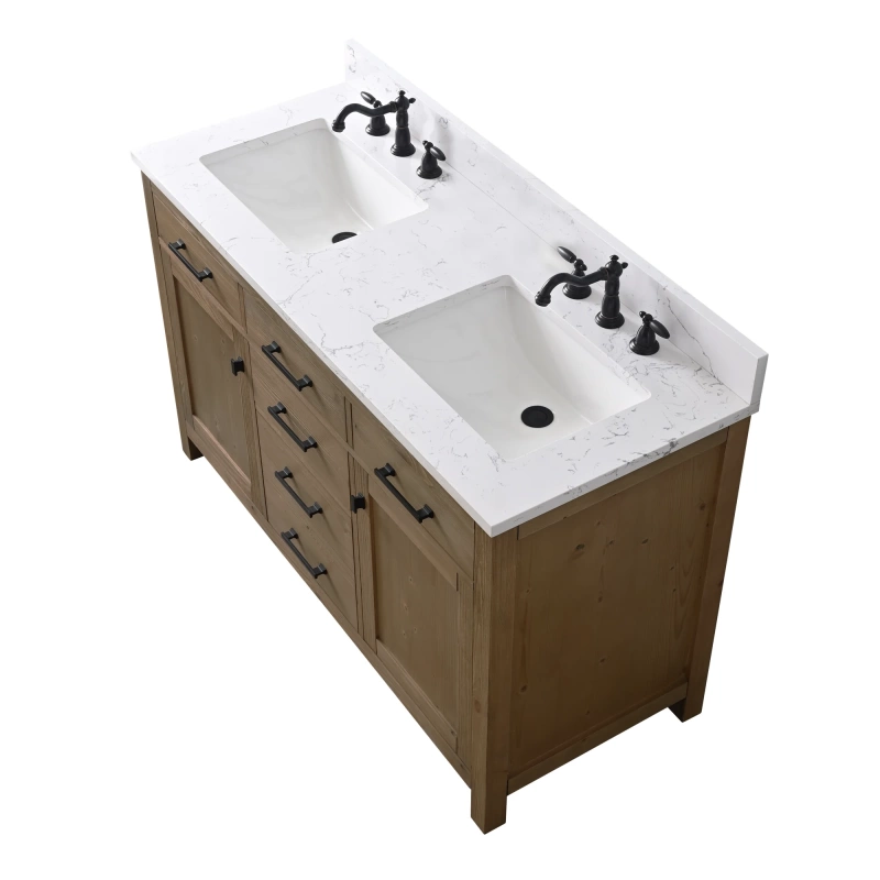 Jasper 54tn D E Jasper 54 Double Bathroom Vanity With Engineered Stone Top In Textured Natural 13