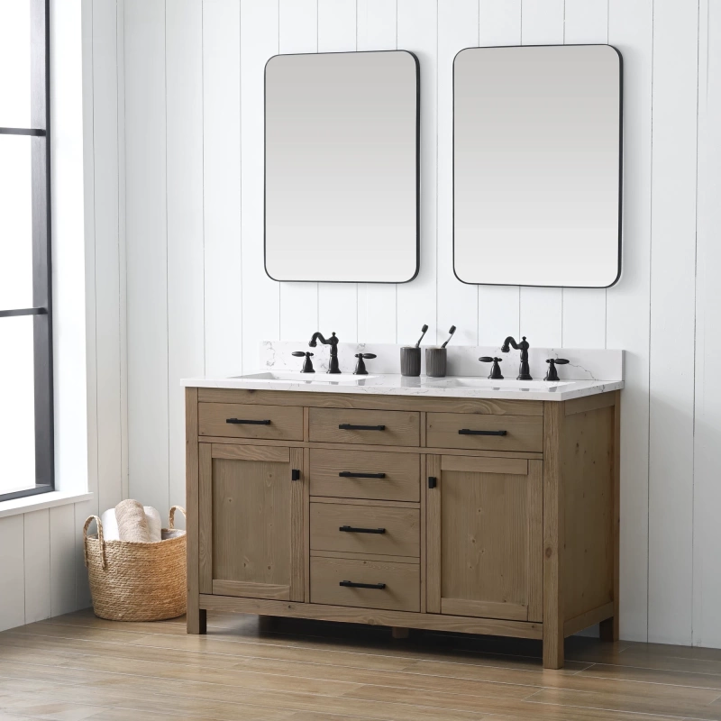 Jasper 54tn D E Jasper 54 Double Bathroom Vanity With Engineered Stone Top In Textured Natural 2