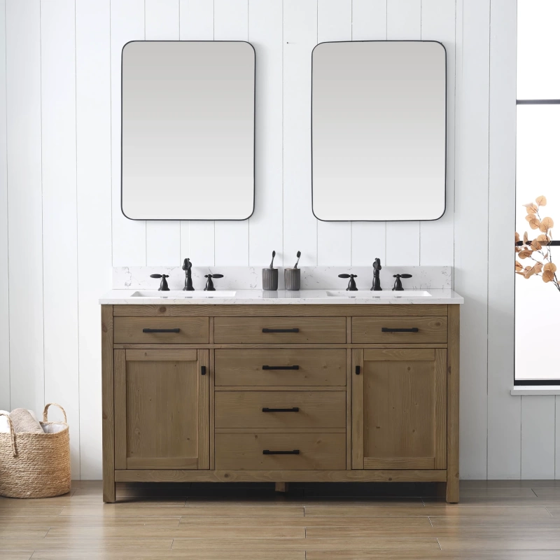 JASPER-60TN-D-E Jasper 60" Double Bathroom Vanity with Engineered Stone Top in Textured Natural