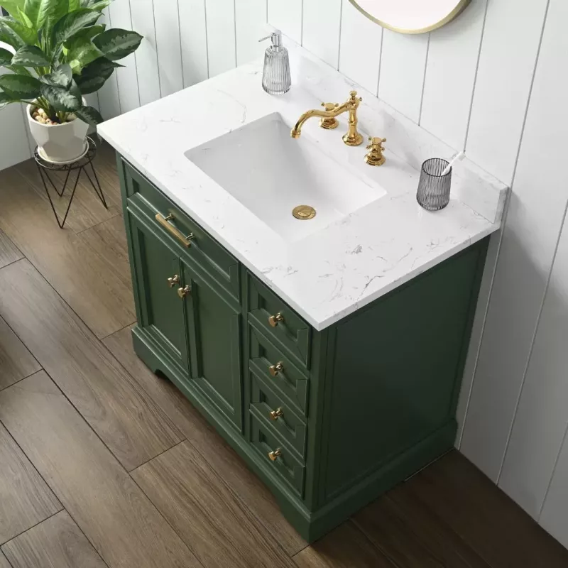 Thompson 36eg Thompson 36 Single Bathroom Vanity With Engineered Stone Top In Evergreen 10