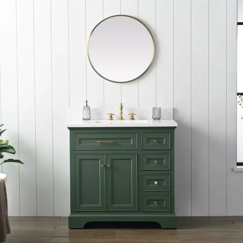 THOMPSON-36EG Thompson 36" Single Bathroom Vanity with Engineered Stone Top in Evergreen