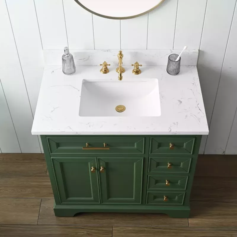 Thompson 36eg Thompson 36 Single Bathroom Vanity With Engineered Stone Top In Evergreen 9