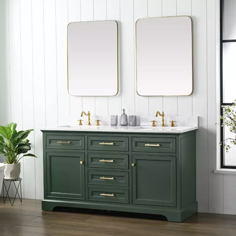 THOMPSON-60EG-D Thompson 60" Double Bathroom Vanity with Engineered Stone Top in Evergreen