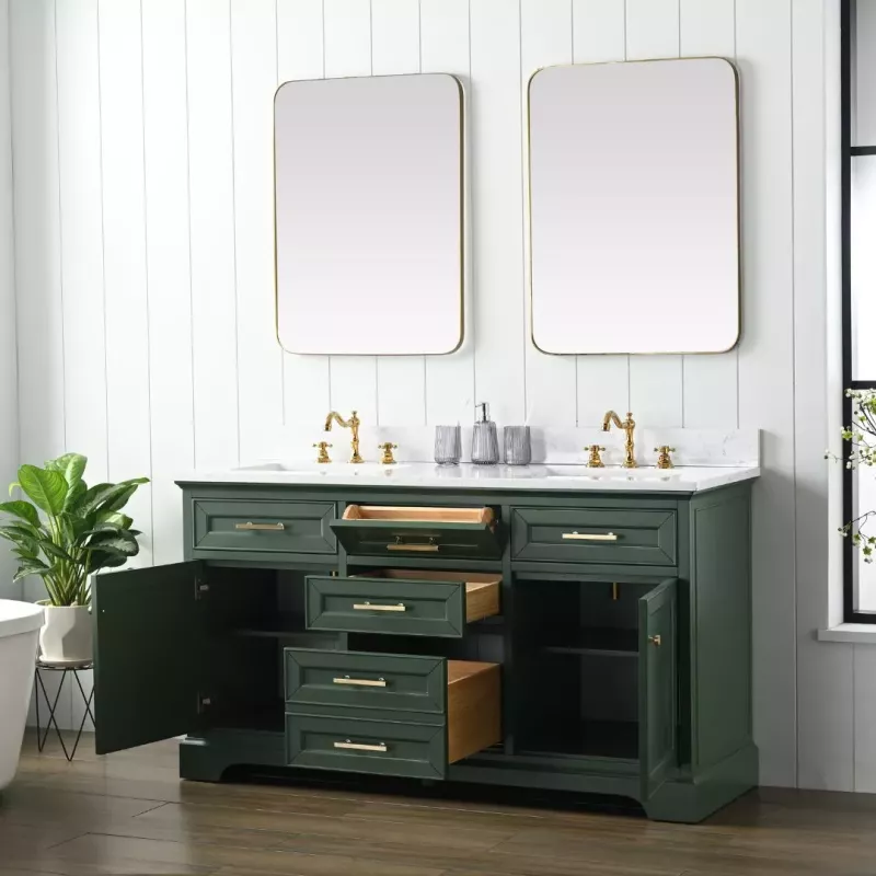 Thompson 60eg D Thompson 60 Double Bathroom Vanity With Engineered Stone Top In Evergreen 5