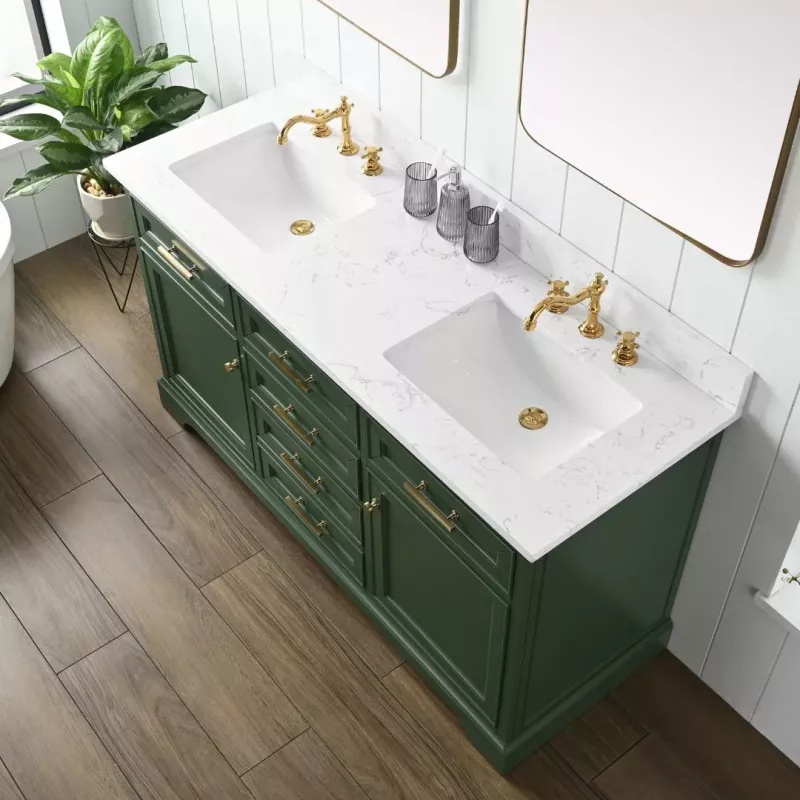 Thompson 60eg D Thompson 60 Double Bathroom Vanity With Engineered Stone Top In Evergreen 6