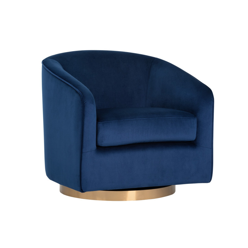 104001 Hazel Swivel Lounge Chair - Gold - Navy Blue Sky