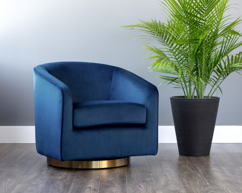 104001 Hazel Swivel Lounge Chair - Gold - Navy Blue Sky