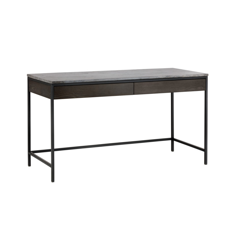 104634 Stamos Desk - Black - Grey Marble / Charcoal Grey