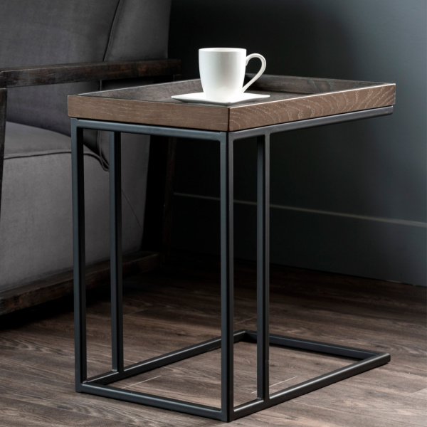 104615 Arden C-Shaped End Table - Black - Charcoal Grey