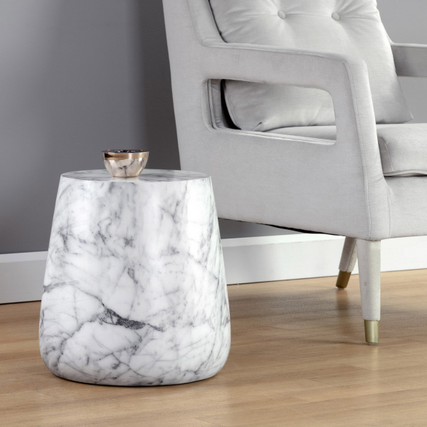 106402 Aries Side Table - Marble Look - White