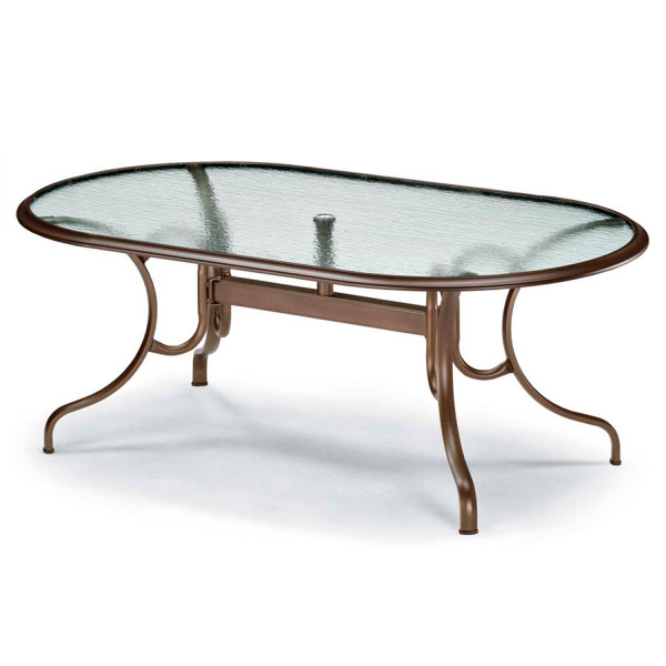 346W Glass Top Table 43'' X 75" Oval Deluxe Dining Height Glass Top Table With Umbrella Hole With Ogee Rim