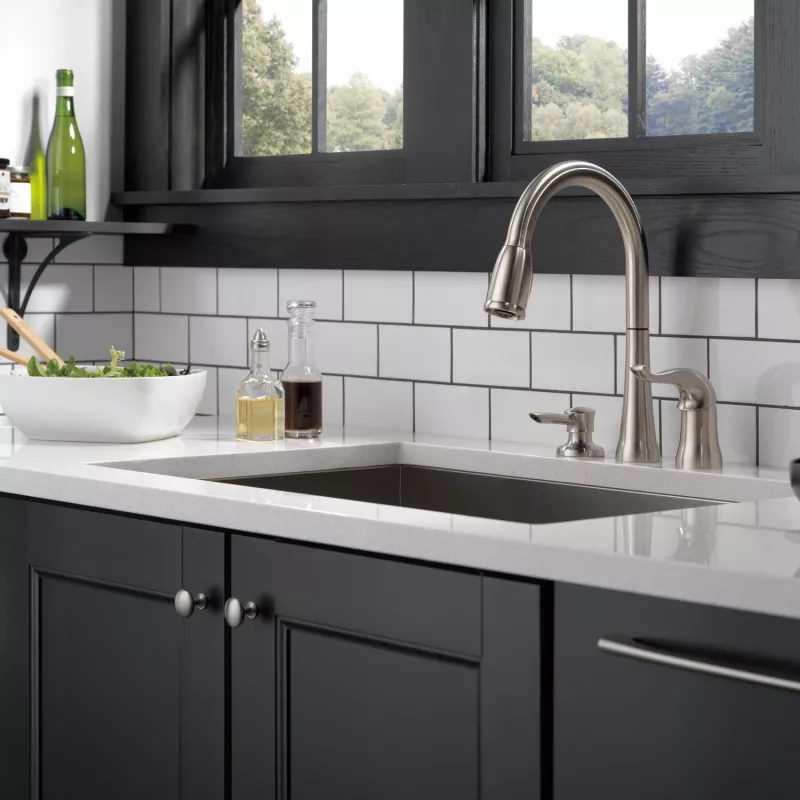 16970 Sssd Dst Kate Single Handle Pull Down Kitchen Faucet With Soap Dispenser 5