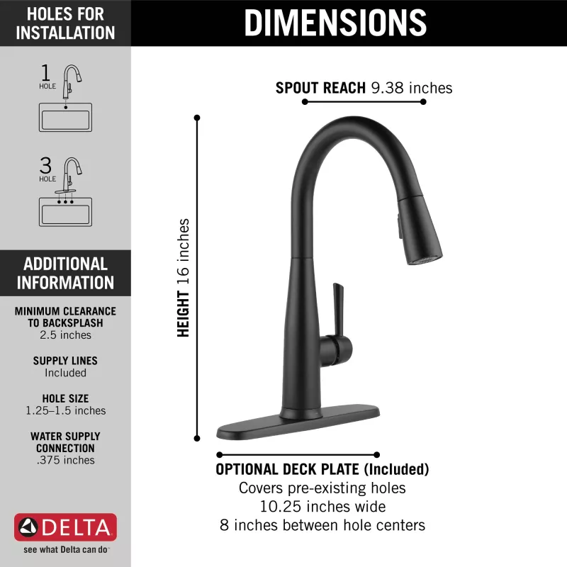 9113t Bl Dst Essa Single Handle Pull Down Kitchen Faucet With Touch2o Technology 11