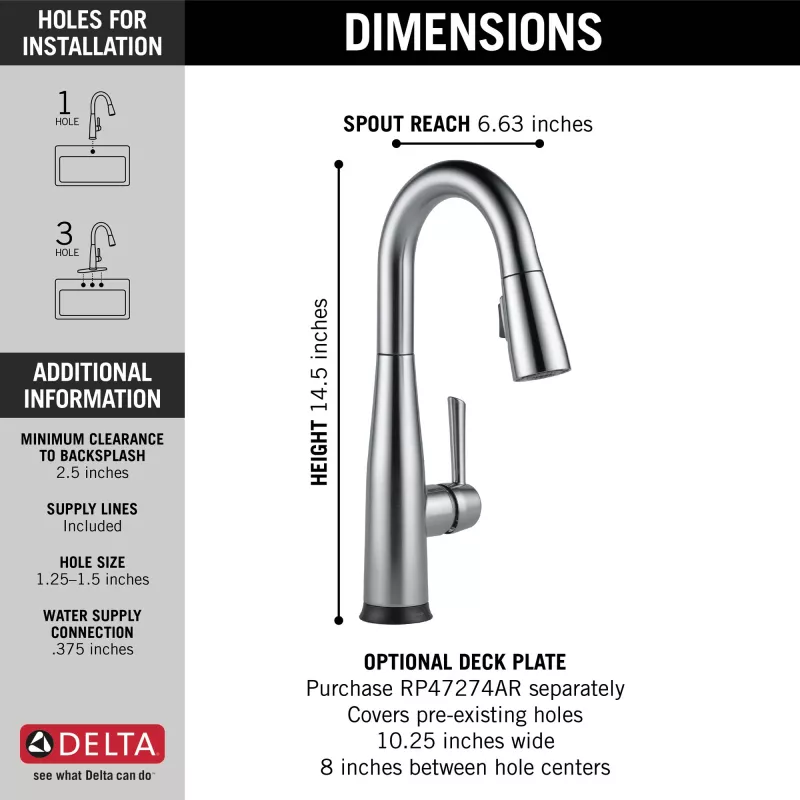 9913t Ar Dst Essa Single Handle Pull Down Bar Prep Faucet With Touch2o Technology 7