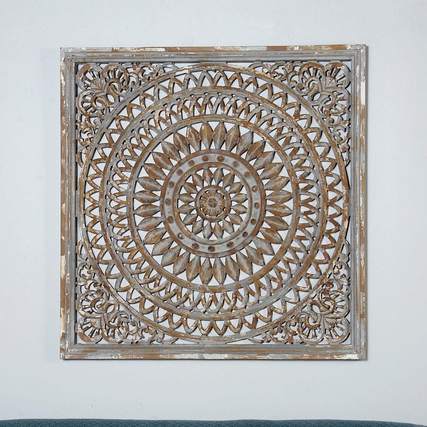 Brown Traditional Floral Wood Wall Decor, 36" x 36" in Brown/White by