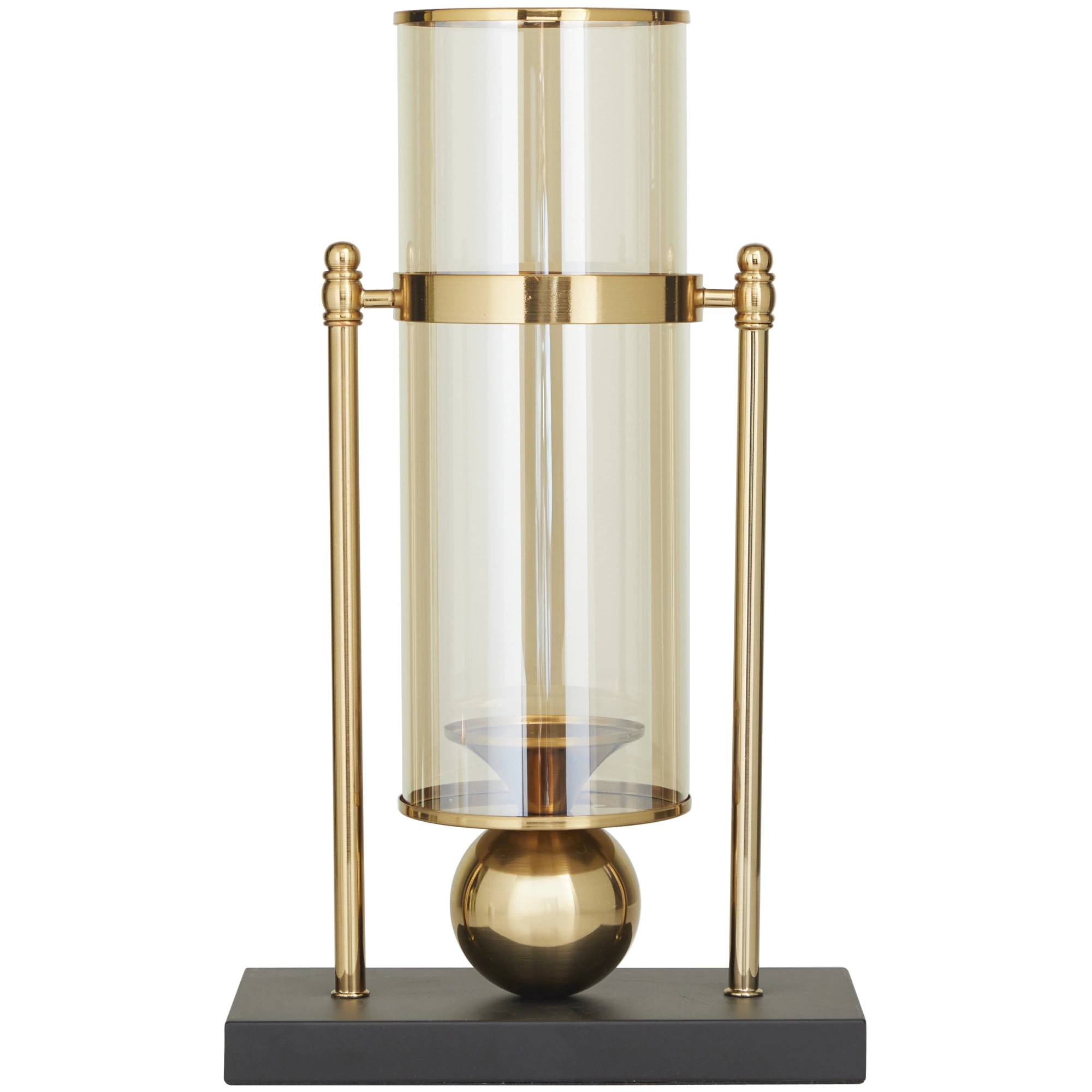 CosmoLiving by Cosmopolitan Gold Metal Pillar Hurricane Lamp with Metal  Stand