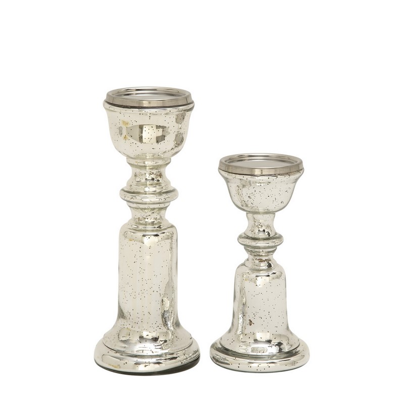 196094631166 Silver Silver Set Of 2 Silver Glass Traditional Candle Holder 9 12 8