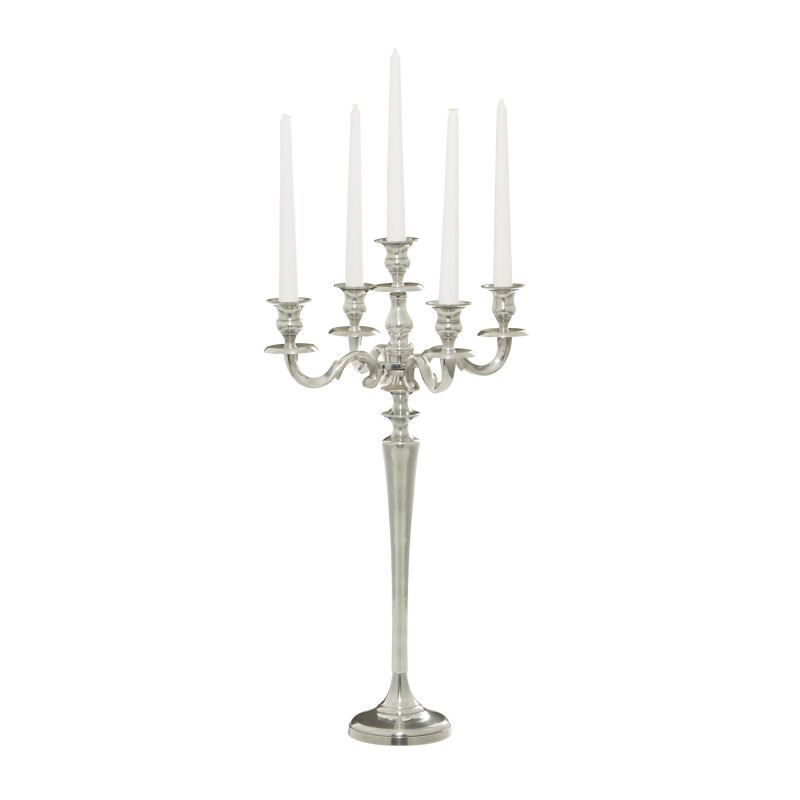 Silver Aluminum Traditional Candlestick Holders, 24" x 10" x 10"