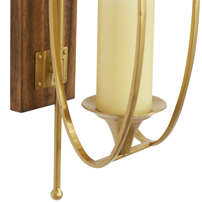 196094665727 Gold Gold Glam Gold Metal And Wood Wall Sconce 24 X 6 X 8 23